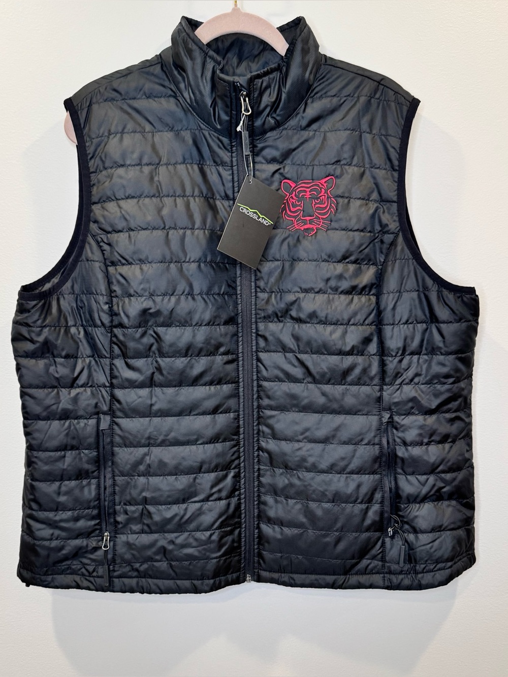 Crossland Men’s Black Packable Quilted Vest Red Embroidered Tiger Logo 3XL